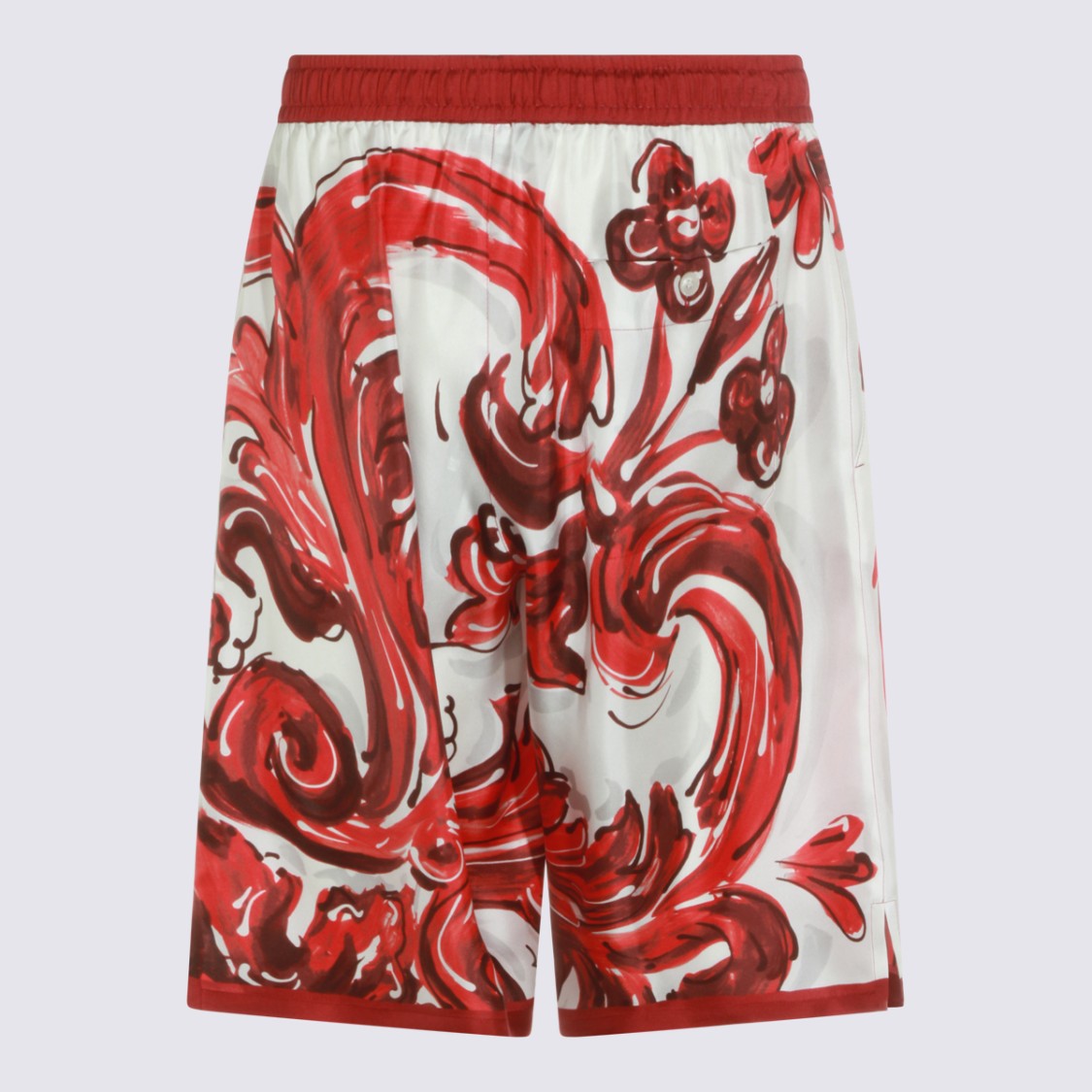 Dolce & Gabbana Artistic Red Swirl And Floral Pattern Shorts