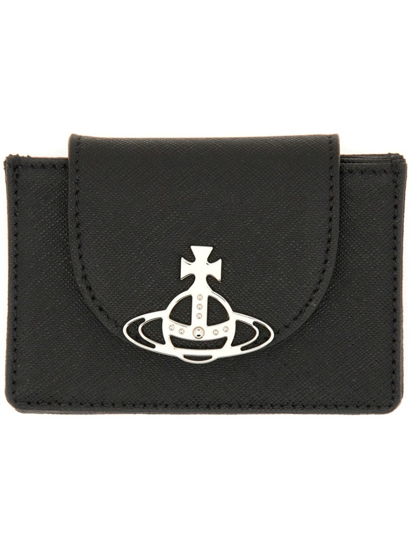 Vivienne Westwood Textured Leather Cardholder With Flap Closure And Metallic Emblem
