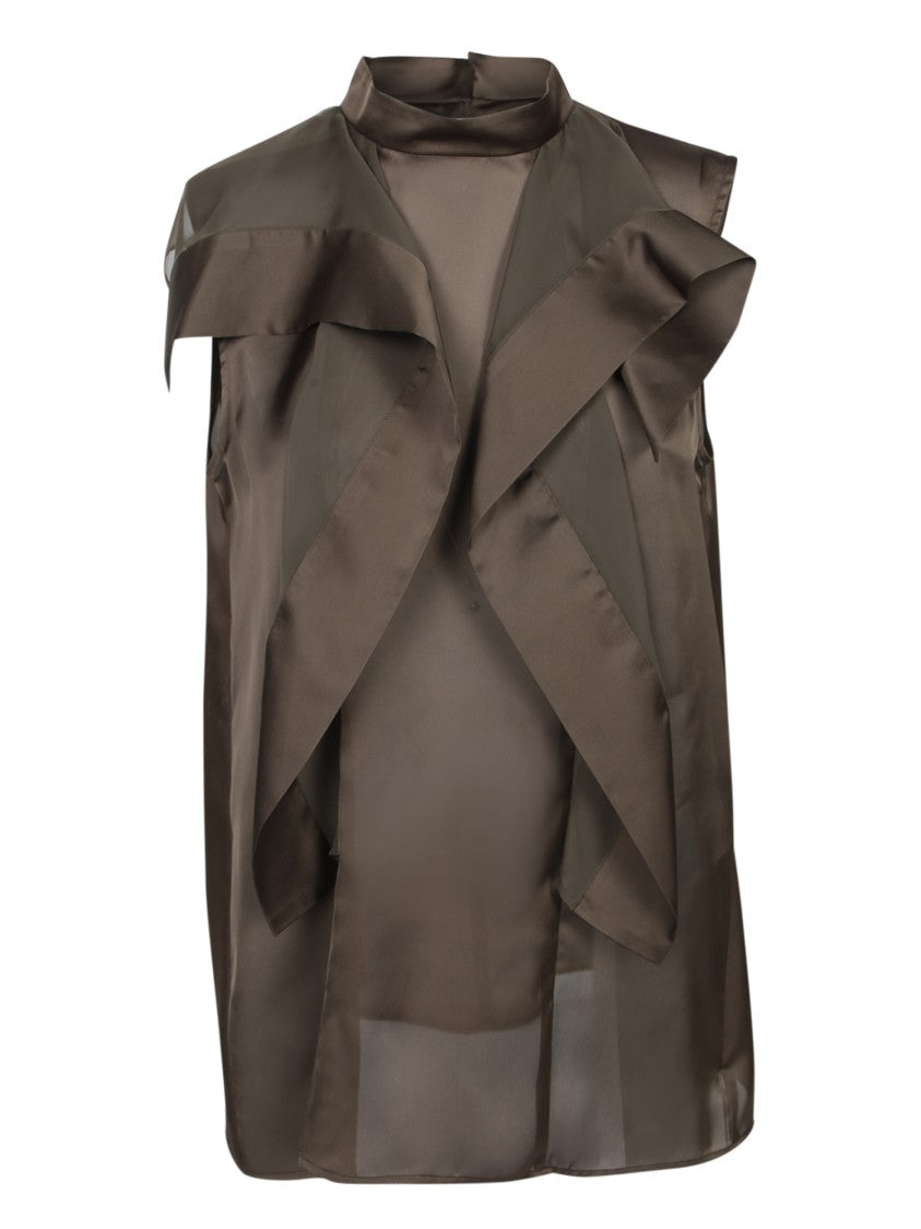 Sacai Asymmetrical Layered Satin Chiffon Tank Top