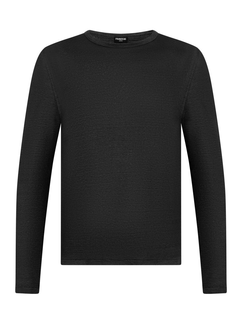 Franzese Collection Long-Sleeved Crewneck T-Shirt In Stretch Irish Linen