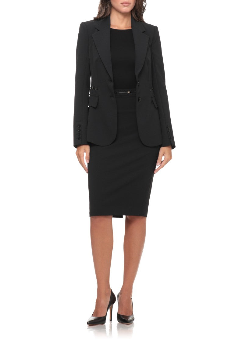 Elisabetta Franchi Fitted Midi Skirt With Front Gold Detail