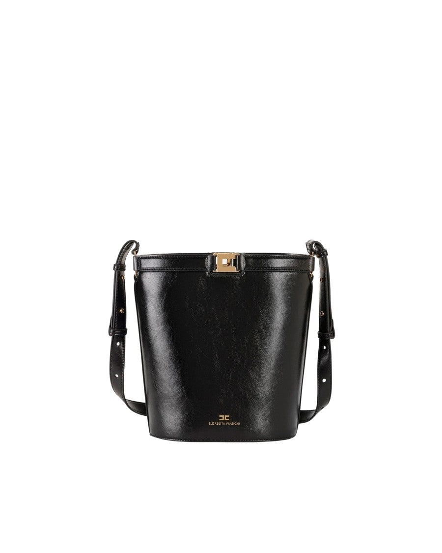 Elisabetta Franchi Bucket-Style Bag With Glossy Naplak Texture And Adjustable Strap