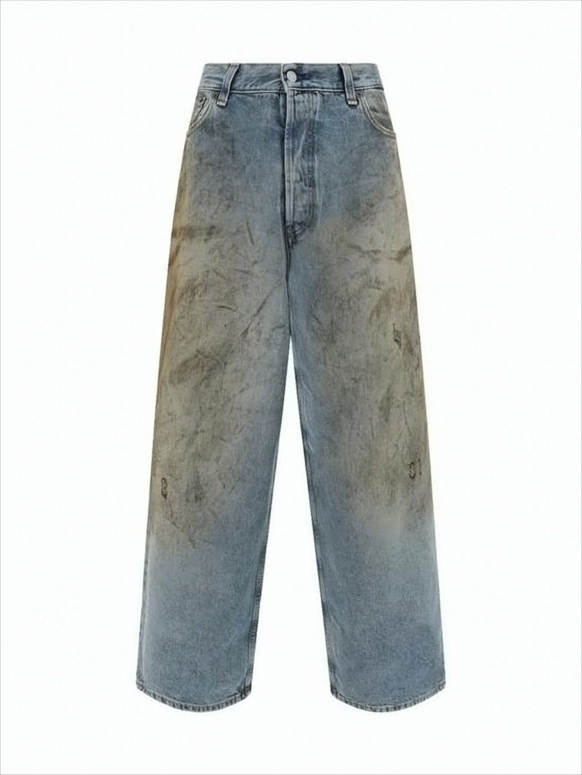 Acne Studios Cropped Blue Denim Pants With Distressed Finish