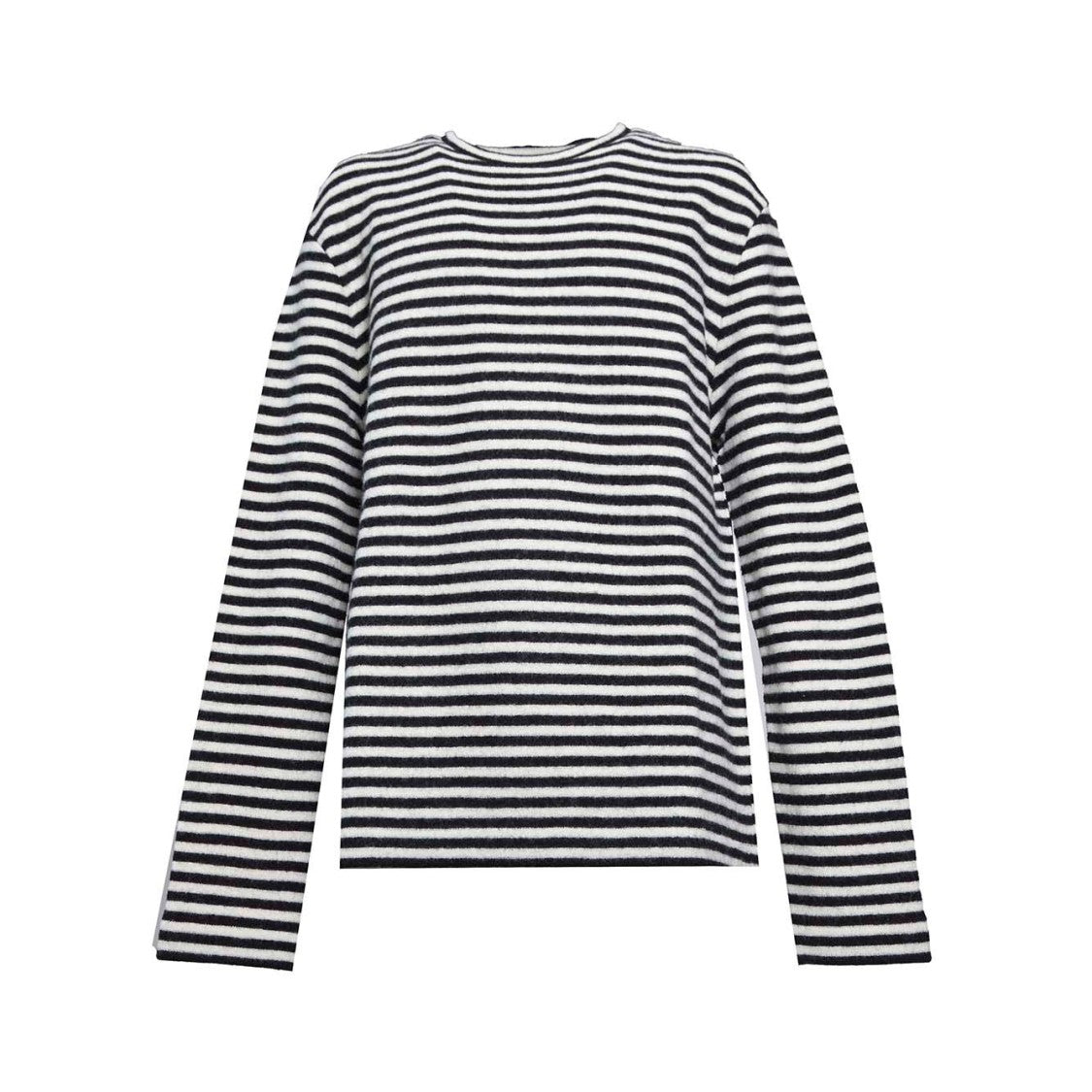Jil Sander White And Black Striped Wool Crewneck Sweater