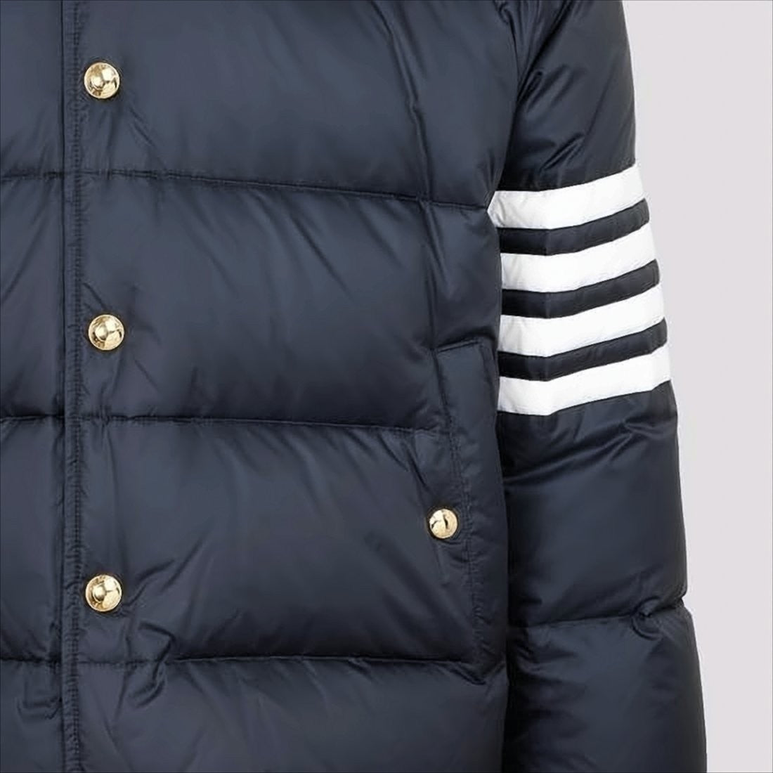 Thom Browne Quilted Padded Jacket With Detachable Hood And Bold Stripes