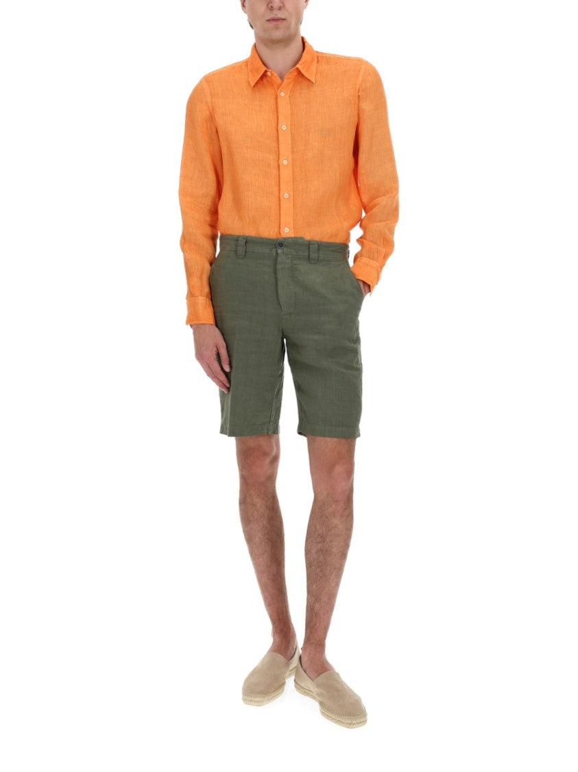 120% Lino Orange Linen Button-Down Casual Shirt