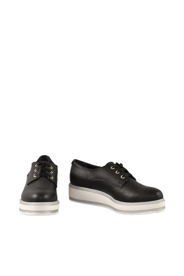 Twelve Style Division Leather Black Sneakers With Contrasting Sole