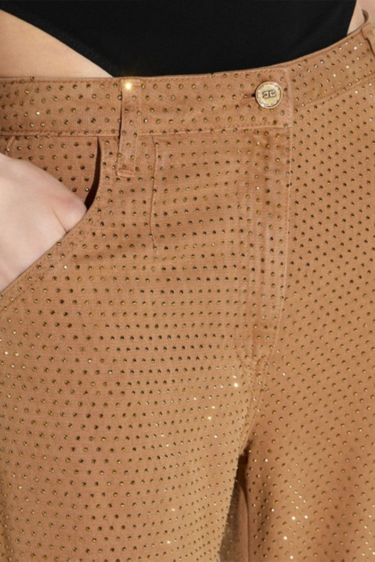 Elisabetta Franchi Tan Lyocell Sparkle-Textured Trousers
