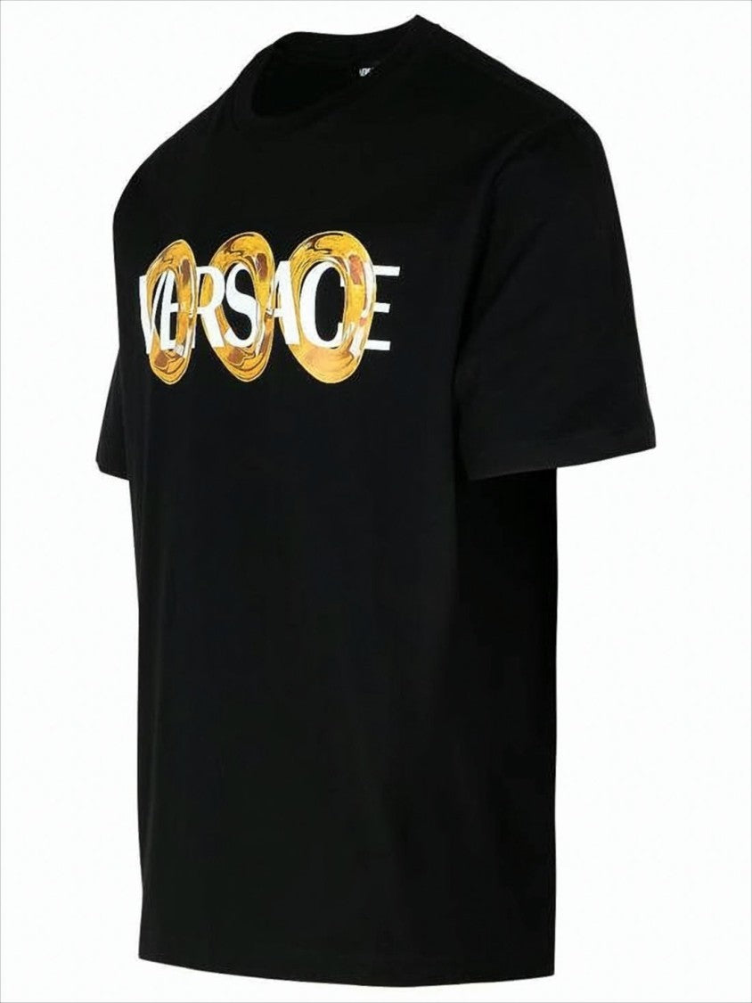 Versace Classic Black T-Shirt With Bold Logo And Gold Chain Motif