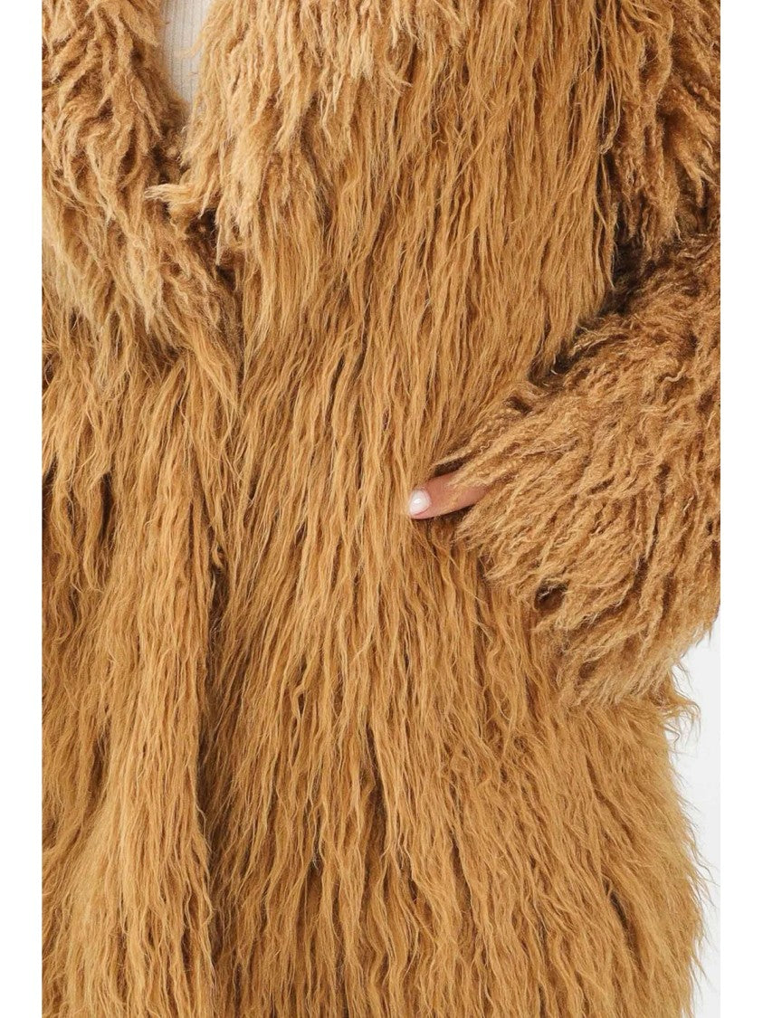 Patrizia Pepe Beige Modal-Blend Faux Fur Coat