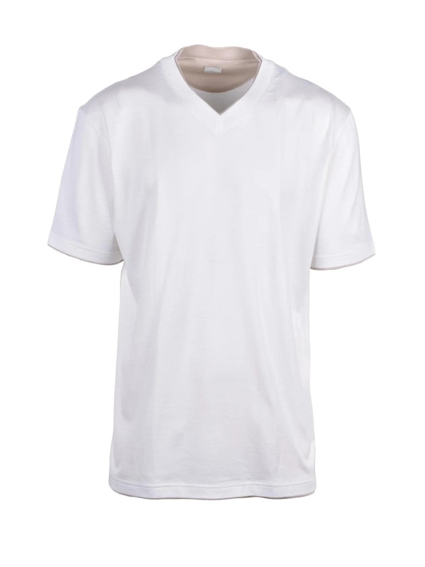 Eleventy White Minimalist V-Neck Cotton T-Shirt