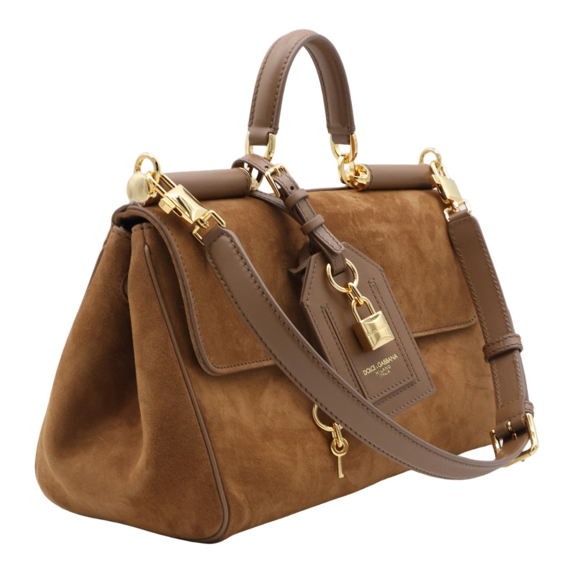 Dolce & Gabbana Structured Brown Suede Handbag With Leather Accents And Detachable Strap