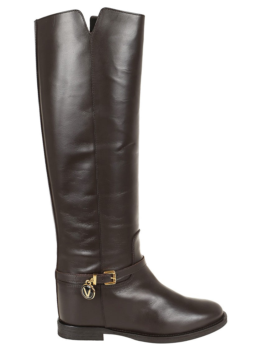 Via Roma 15 Knee-High Leather Boots With Gold-Colored Metal Detail