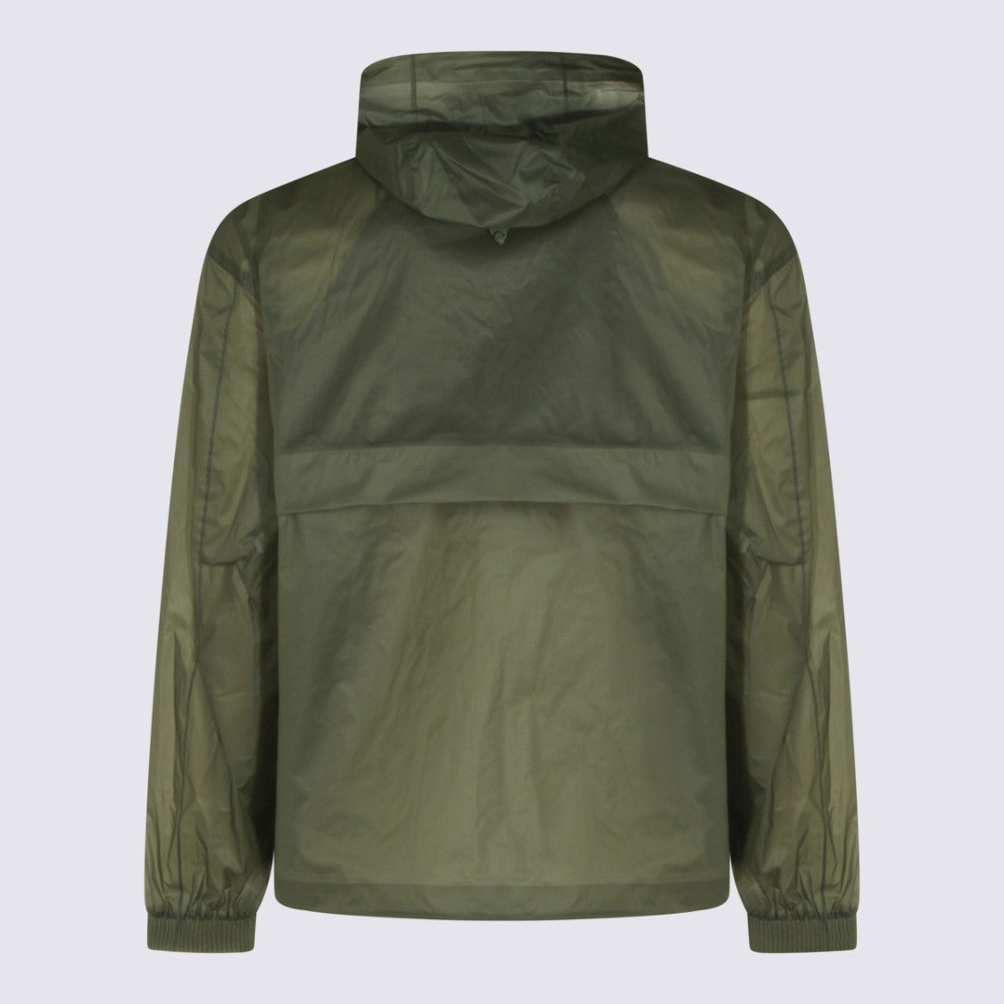 K-Way Translucent Olive Green Jacket With Multicolor Trim And Functional Pockets
