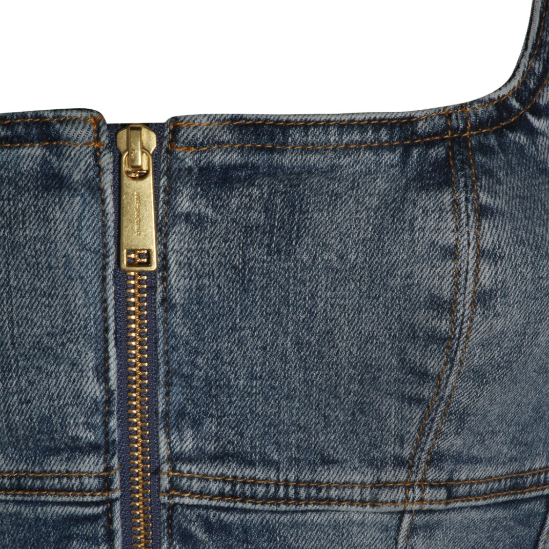 Self-Portrait Fitted Denim Mini Dress With Square Neckline