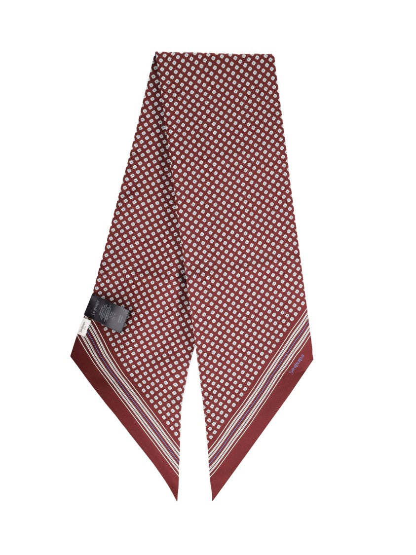 Saint Laurent Red Lavallière Geometric Printed Silk Scarf