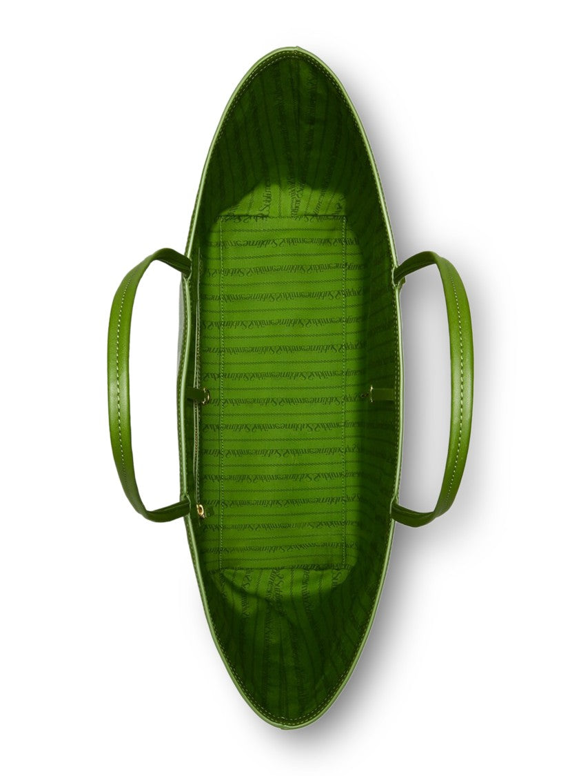 Tory Burch Textured Green Racer Tote With Striped Detail