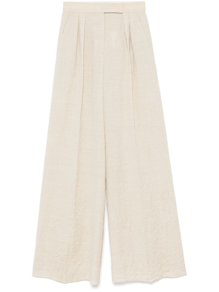 Max Mara Light Beige Wide-Leg Trousers With Pleat Detailing
