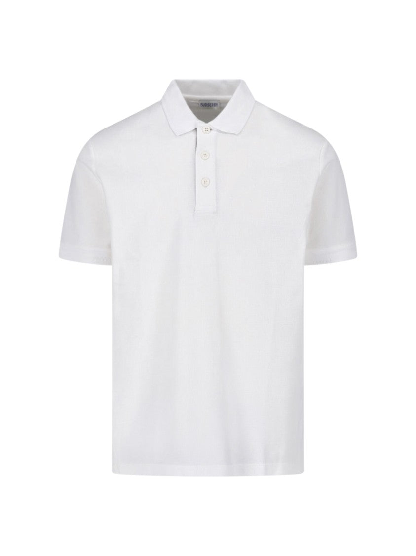 Burberry White Cotton Check Polo Shirt