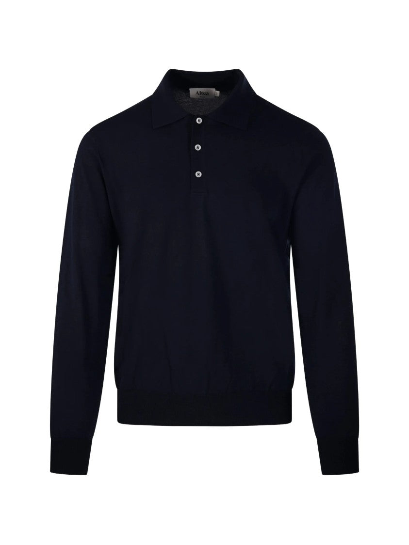 Altea Blue Long-Sleeve Tailored Cotton Polo