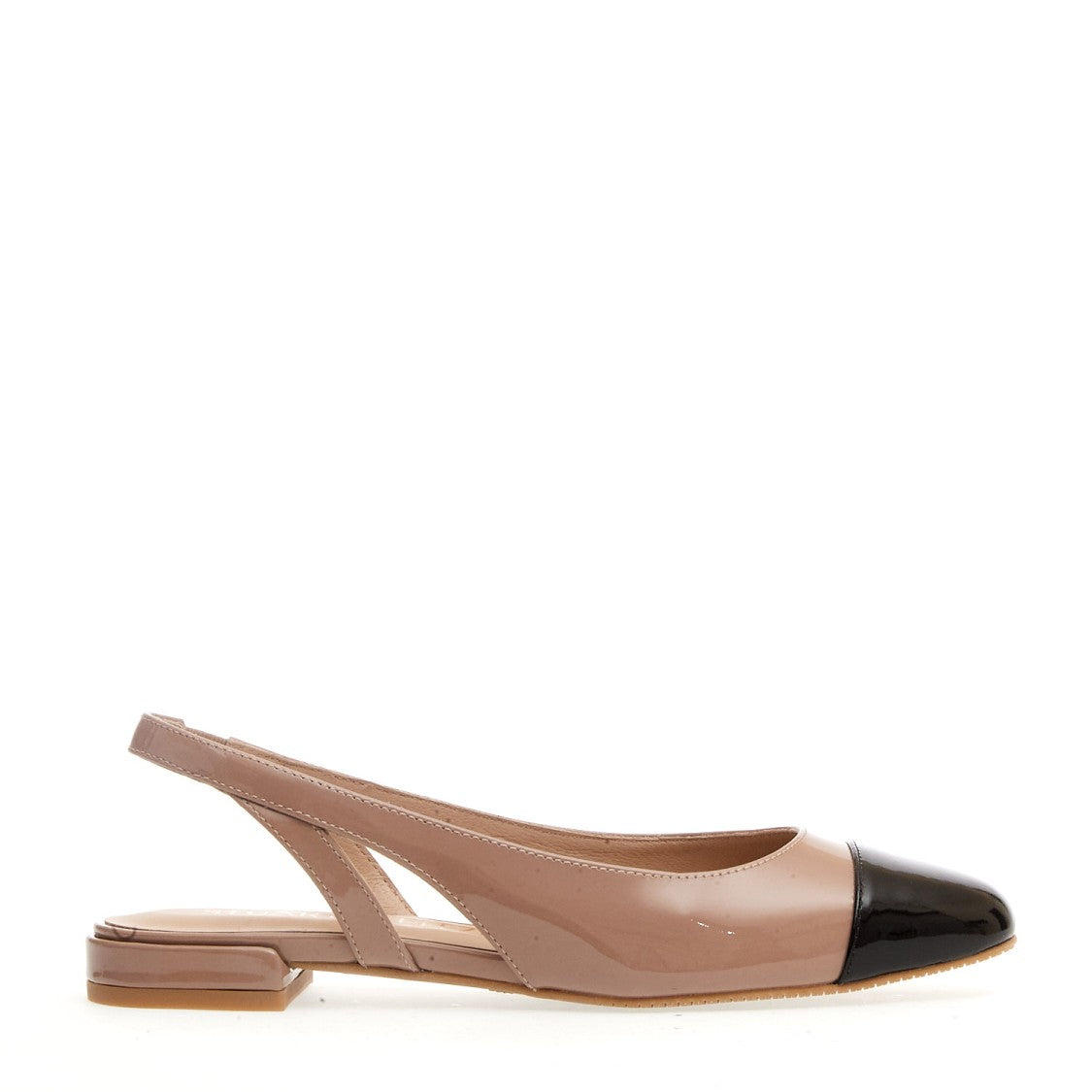 Stuart Weitzman Nude And Black Patent Low Slingback