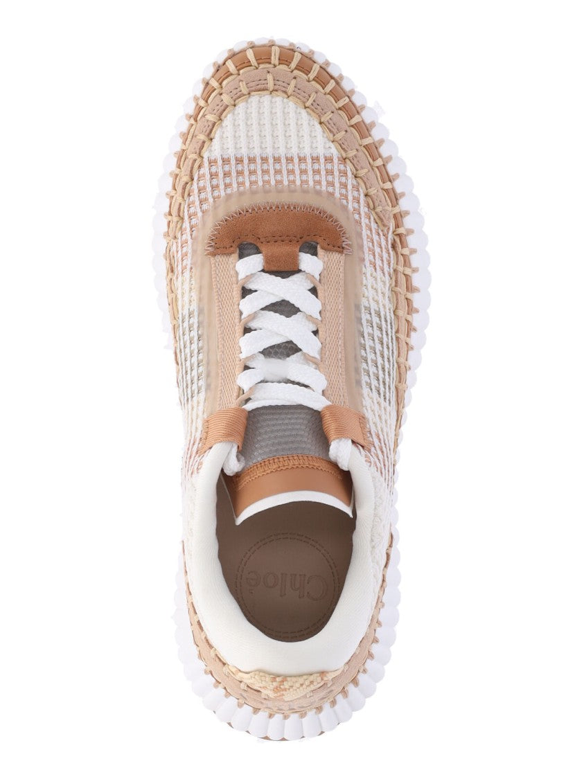 Chloé Beige Fabric Platform Sneakers With Suede Accents