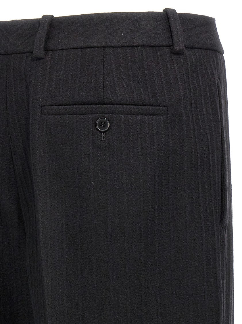 Saint Laurent High-Waisted Black Trousers With Tone-On-Tone Embossed Relief