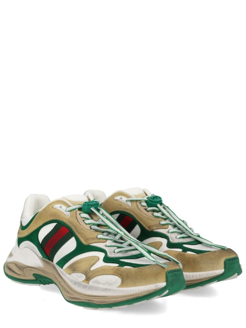 Gucci Worn-Effect Overlaid Suede Sneakers