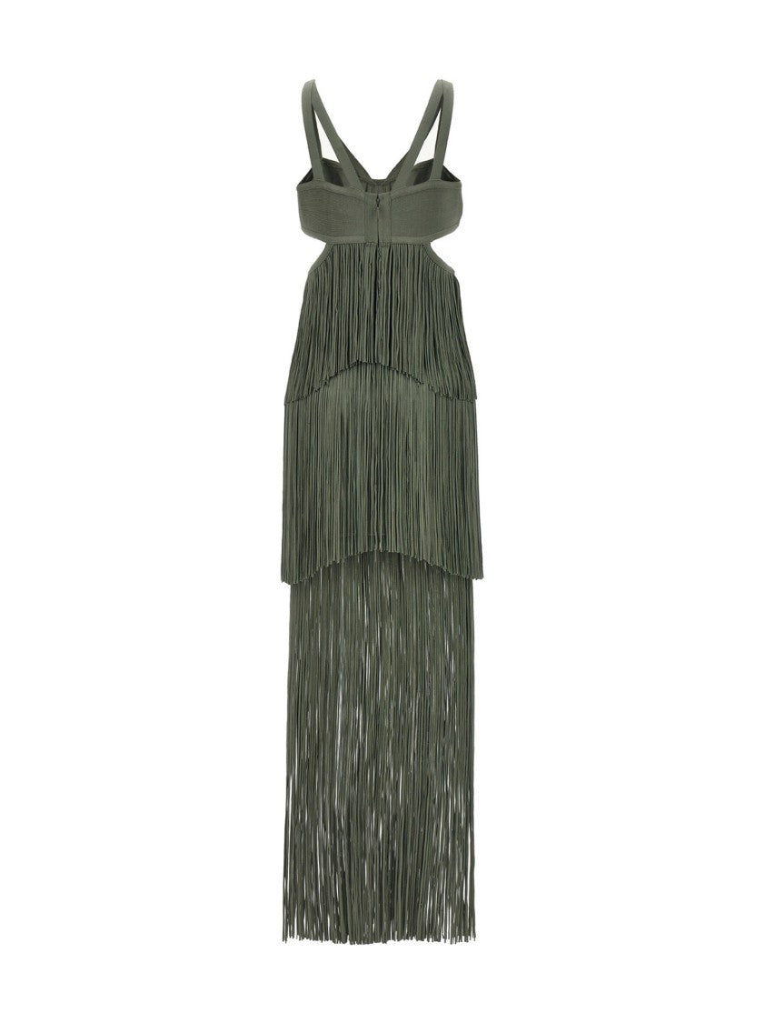 Hervé Léger Strappy Tiered Fringe Dress