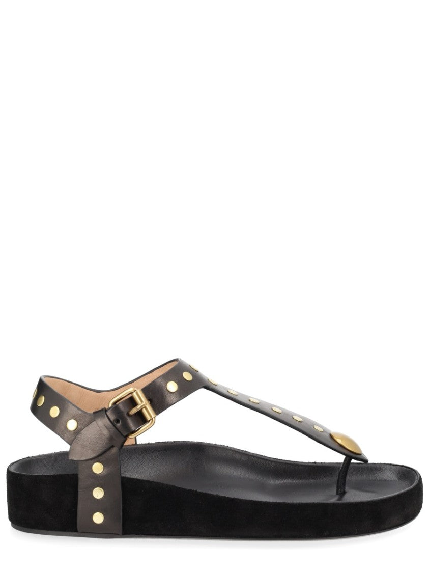 Isabel Marant Black Enore Leather Gold-Studded Sandals