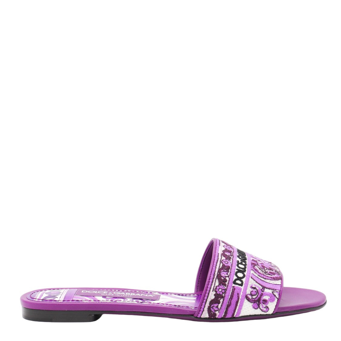 Dolce & Gabbana Floral Embroidered Purple Flat Shoes