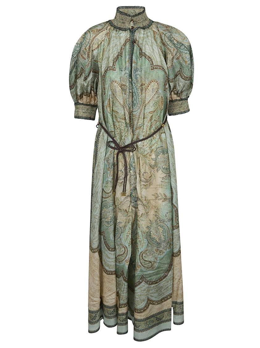 Zimmermann Billow Silk Midi Dress With Ruffled Collar