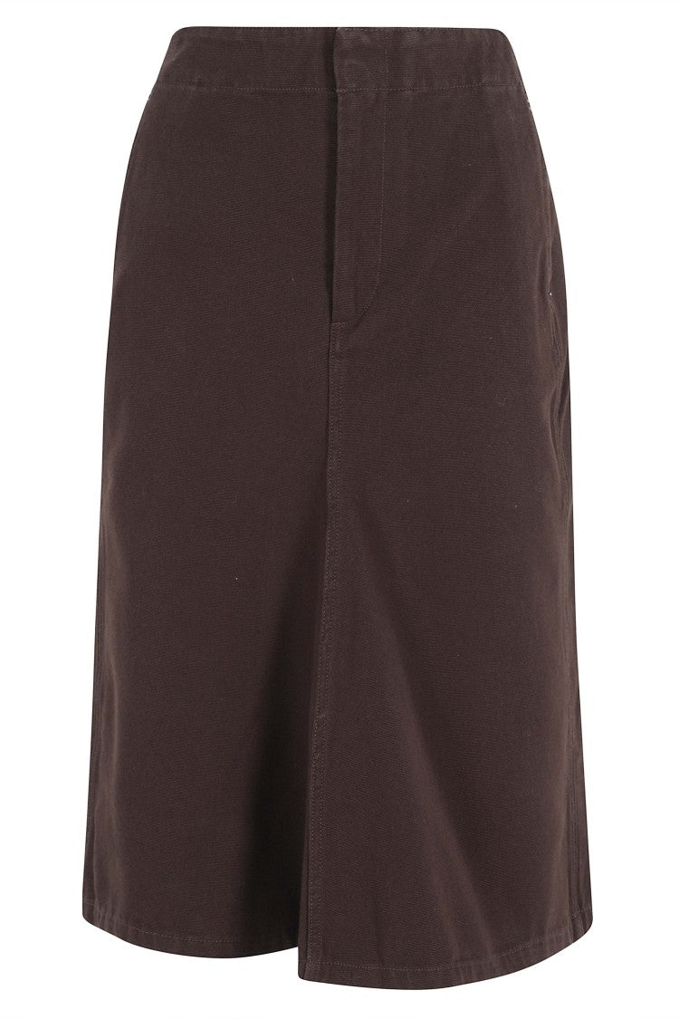 Soeur Brown Hope Flared Front-Button Cotton Midi Skirt