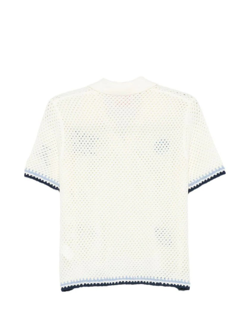 Mc2 Saint Barth White Open-Knit Sea Motifs Top