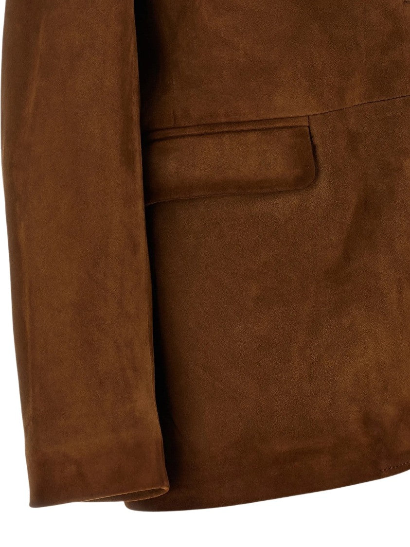 Golden Goose Tailored Brown Waxed Suede Jacket With Floral Lining
