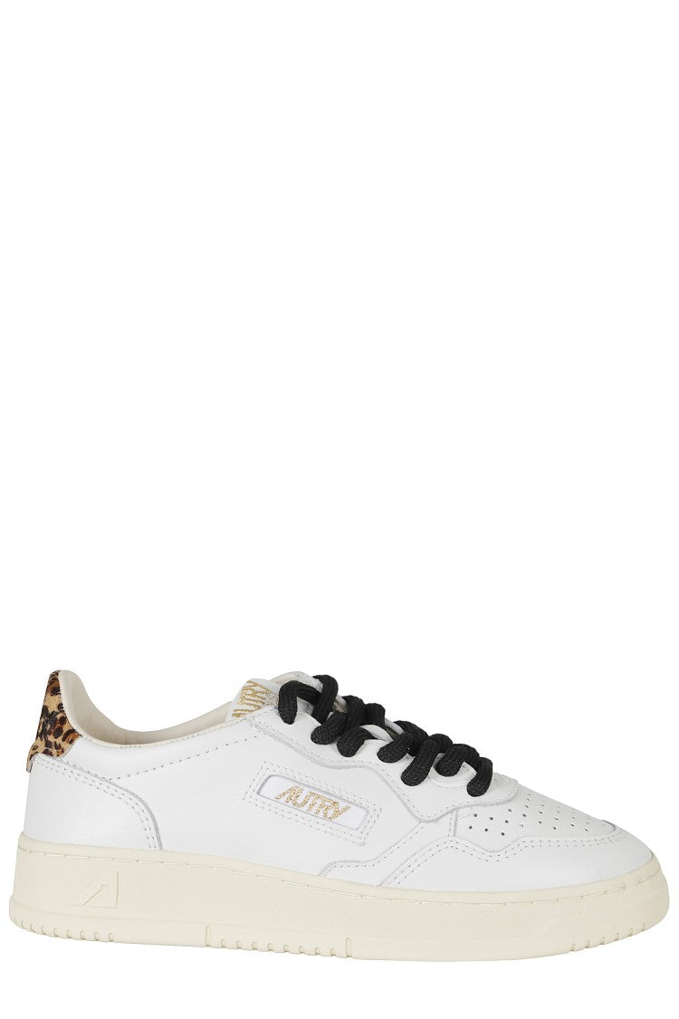 Autry White Medalist Low Leopard Print Heel Leather Sneakers