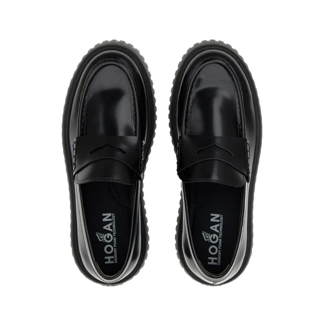 Hogan Polished Black Leather Penny Loafers