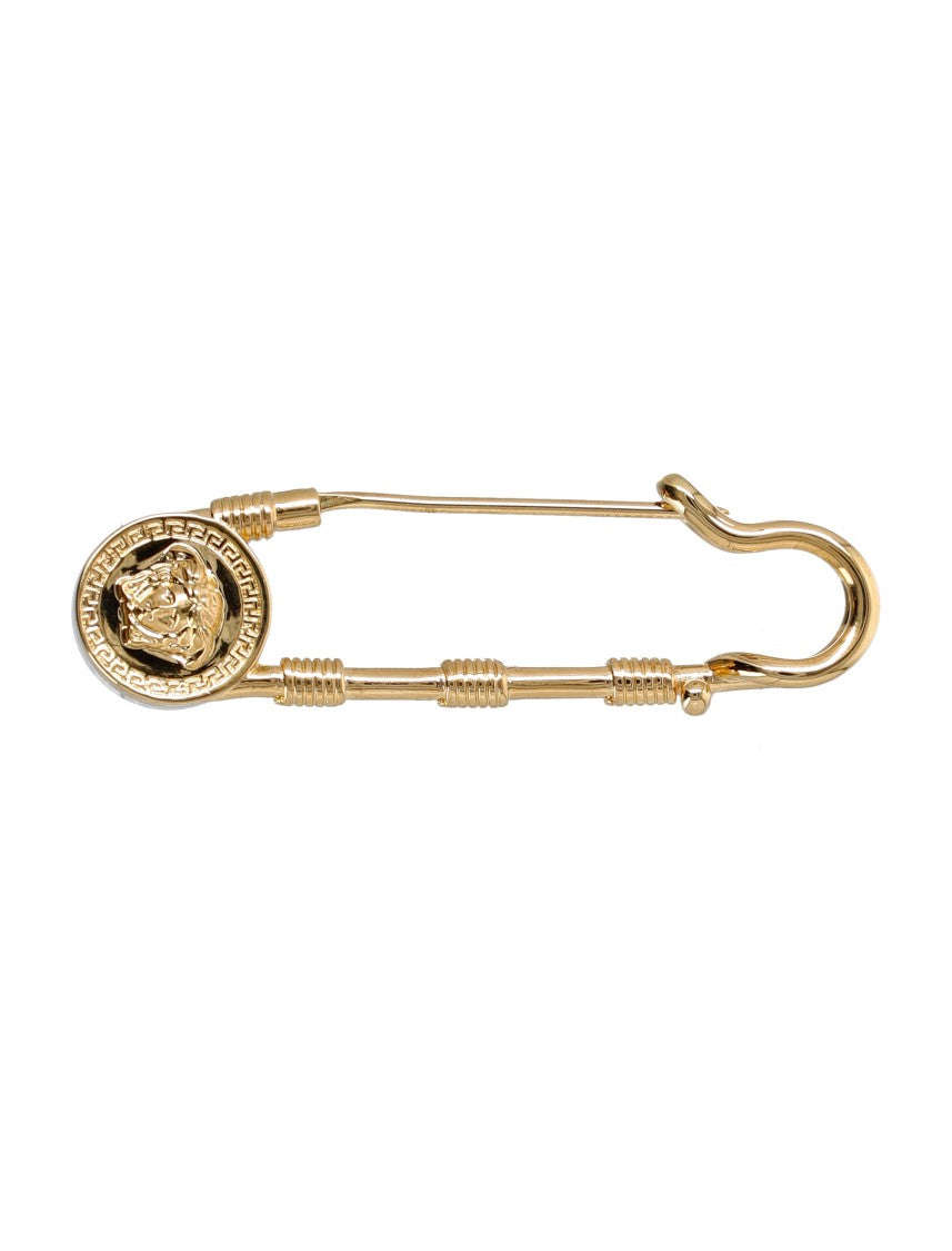 Versace Elongated Safety Pin Brooch With Medusa Emblem