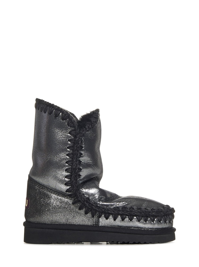 Mou Black Microglitter Double-Face Sheepskin Ankle Boots