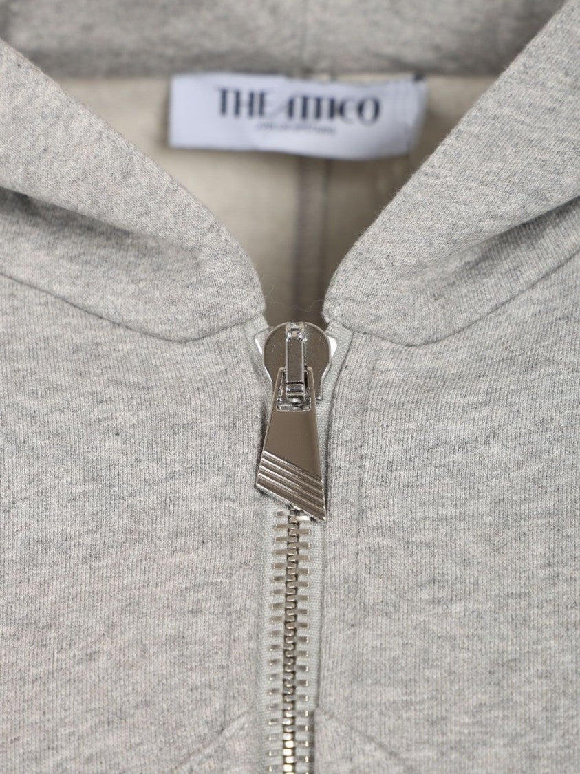 The Attico Black Cropped Hooded Zip-Up Sweatshirt