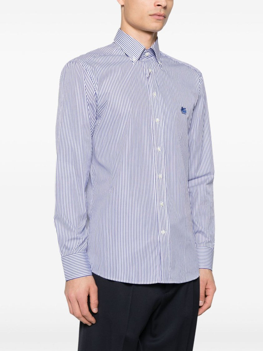 Etro Blue Roma Logo Bd Vertical Stripe Shirt
