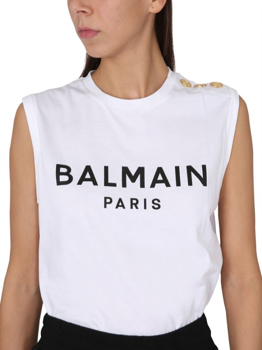 Balmain Sleeveless White T-Shirt