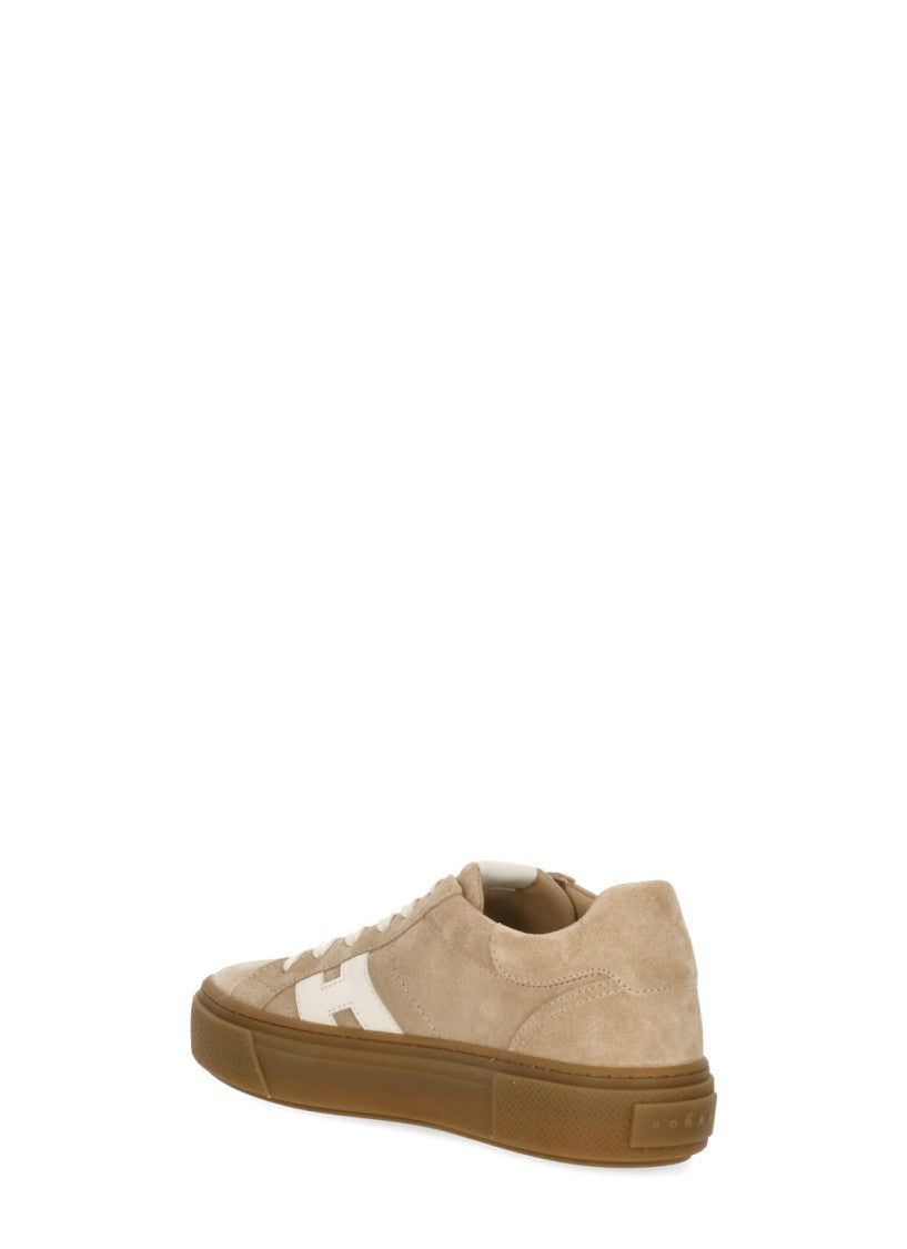 Hogan Beige Suede Low-Top Sneakers With White Leather Logo