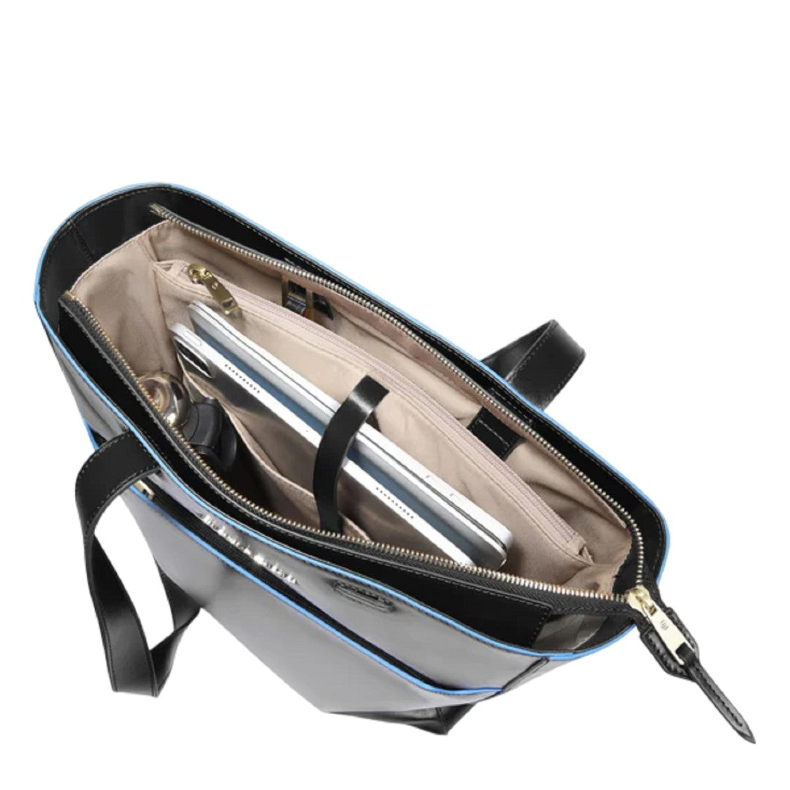 Piquadro Vertical Leather Tote Bag With Padded Compartment