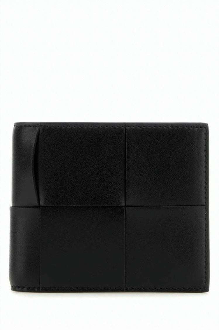 Bottega Veneta Compact Wallet With Woven Panel Design In Calf Leather