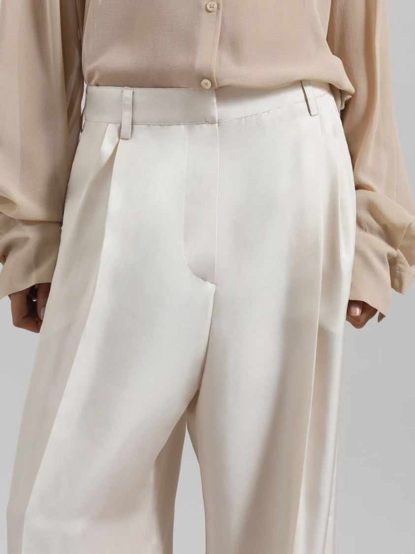 The Frankie Shop Ivory High Waist Silk Wide-Leg Pants