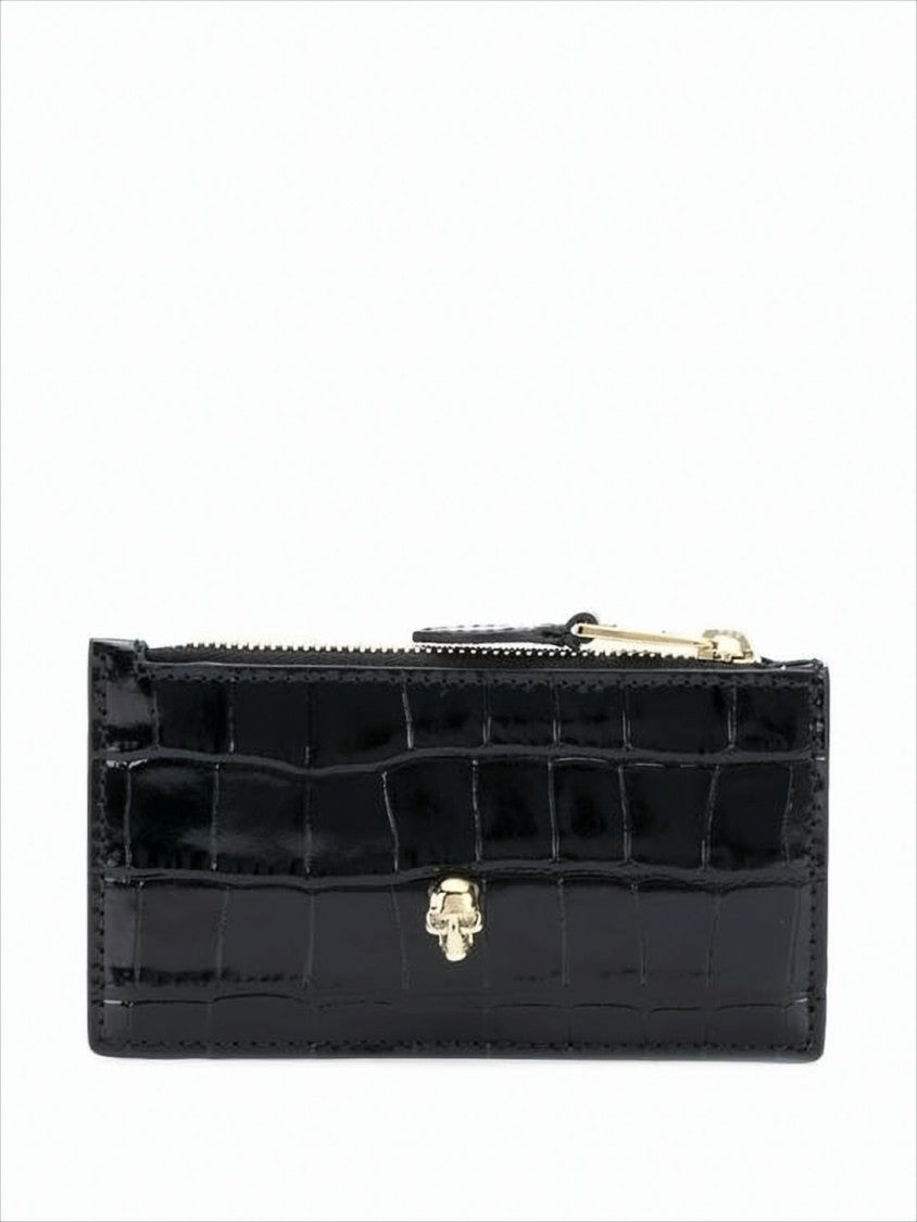 Alexander Mcqueen Crocodile-Embossed Calf Leather Wallet With Gold Accents