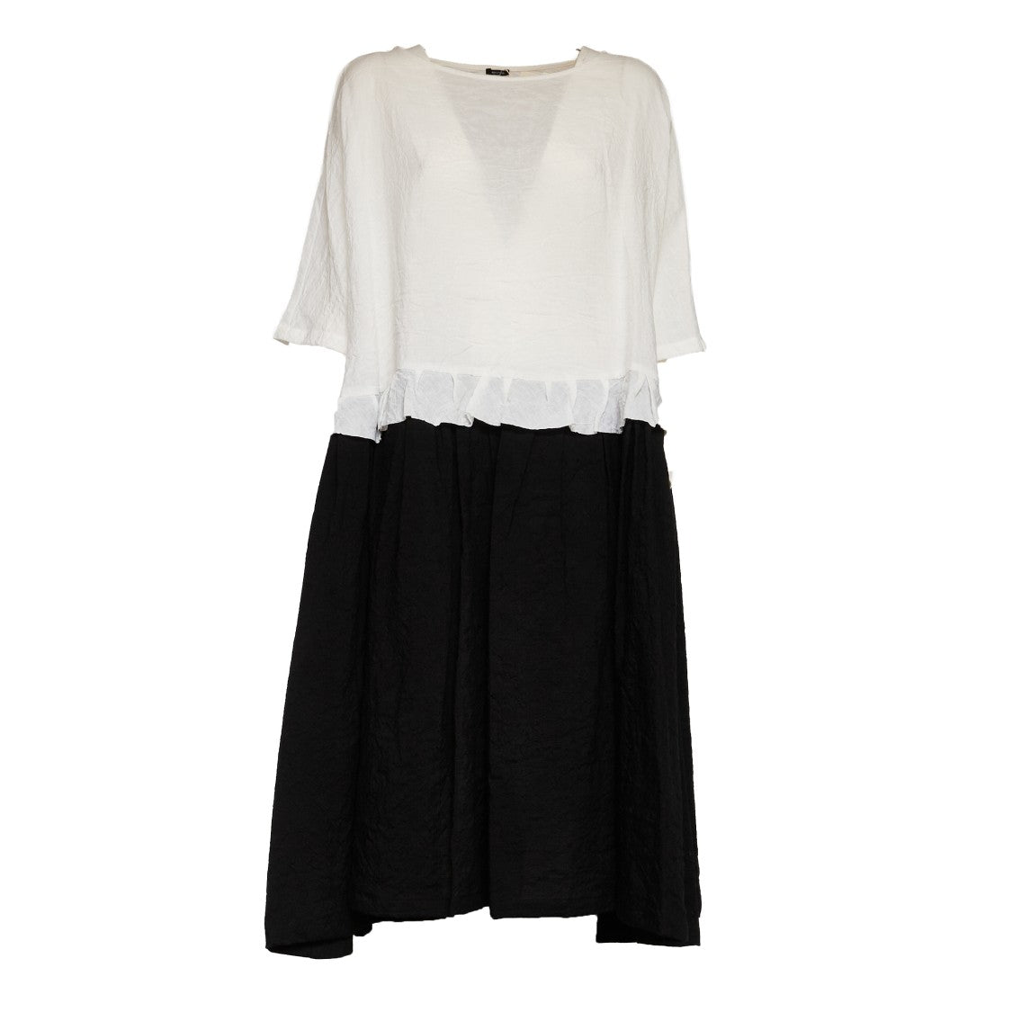 Apuntob Two-Tone Short Sleeve Dress With Side Pleating
