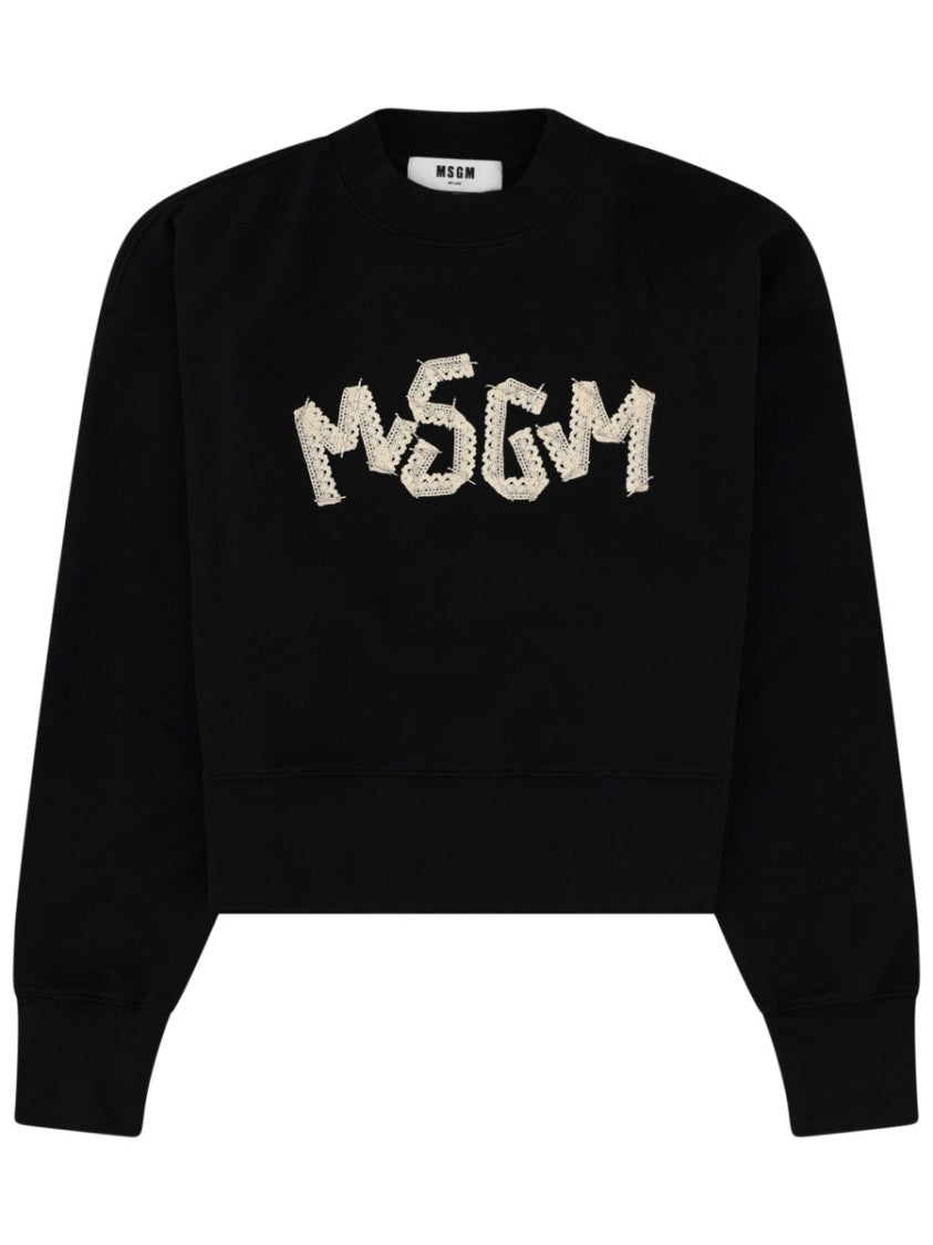 Msgm Cropped Textured Logo Cotton Sweatshirt