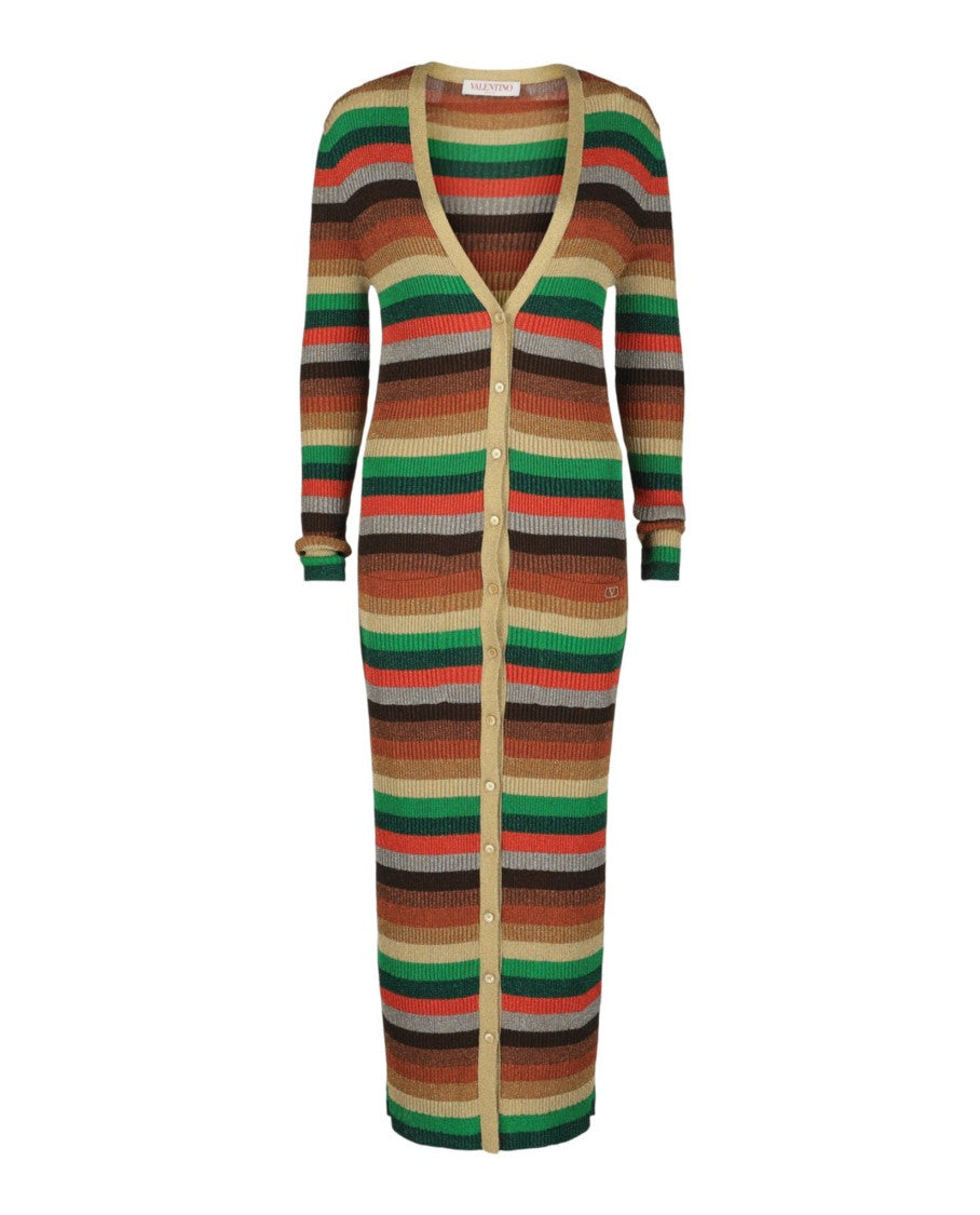 Valentino Metallic Striped Ribbed-Knit Cardigan